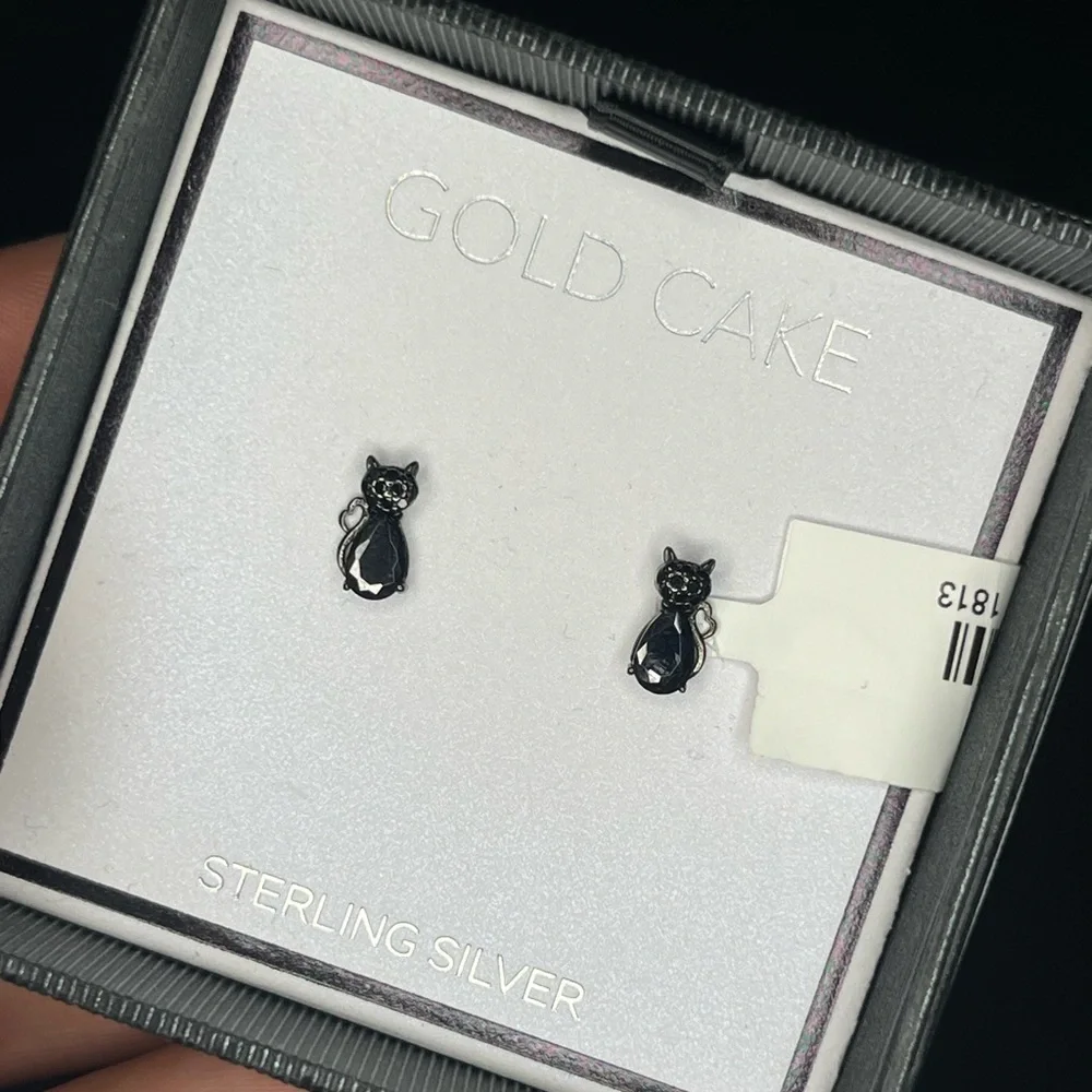 Sterling Silver Black Cat Earrings